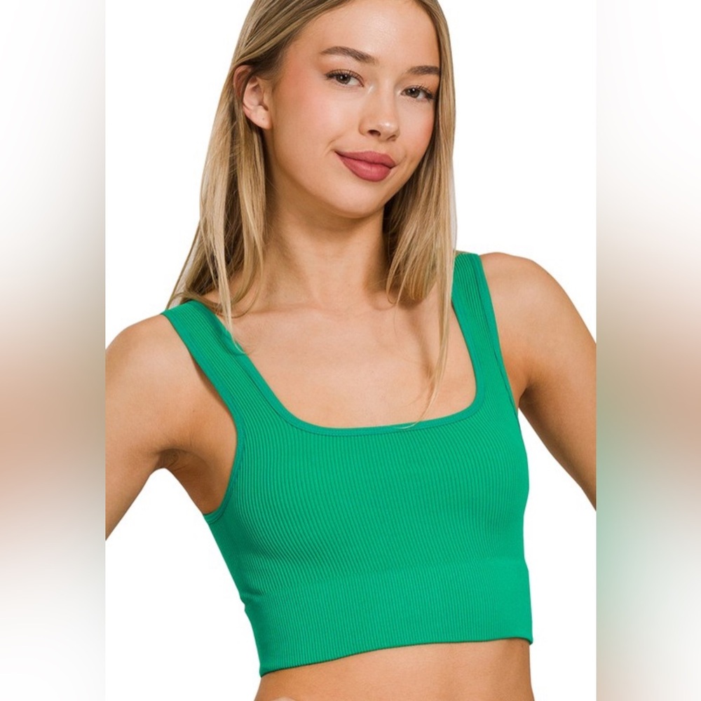 Zenana Outfitters Green Ribbed Crop Tank